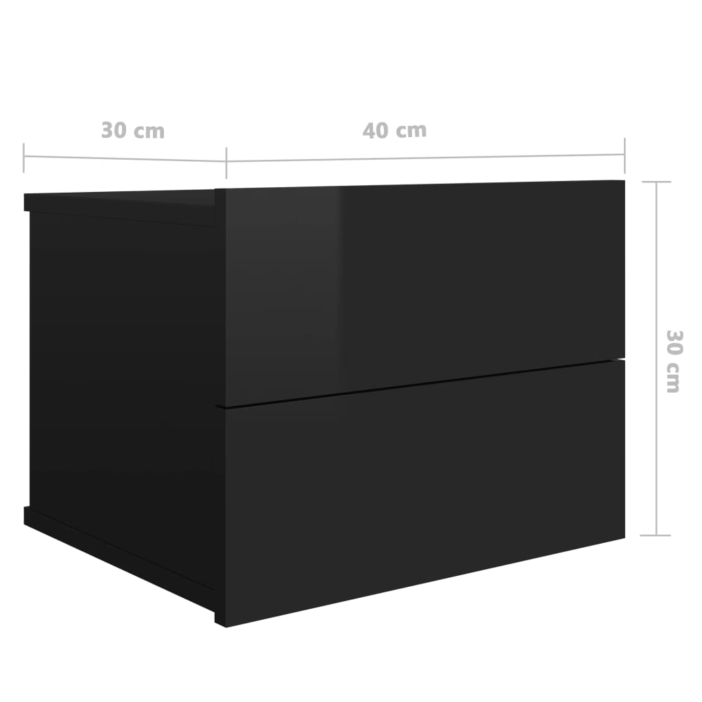 Κομοδίνο Γυαλιστερό Μαύρο 40 x 30 x 30 εκ. από Επεξ. Ξύλο