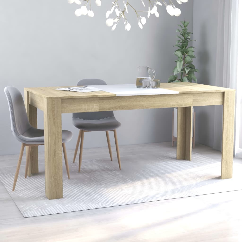 Τραπεζαρία Λευκή / Sonoma Δρυς 160x80x76 εκ. από Μοριοσανίδα