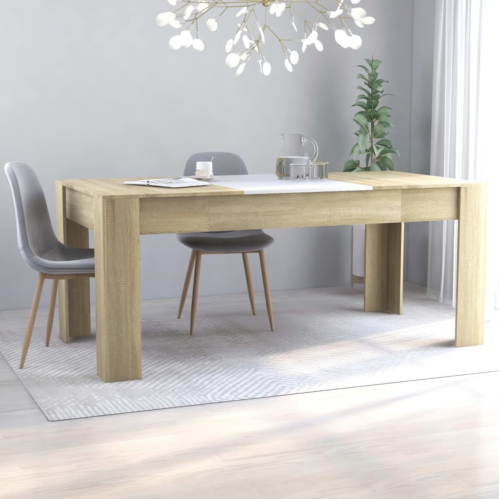Τραπεζαρία Λευκό/Sonoma Δρυς 180 x 90 x 76 εκ. από Μοριοσανίδα