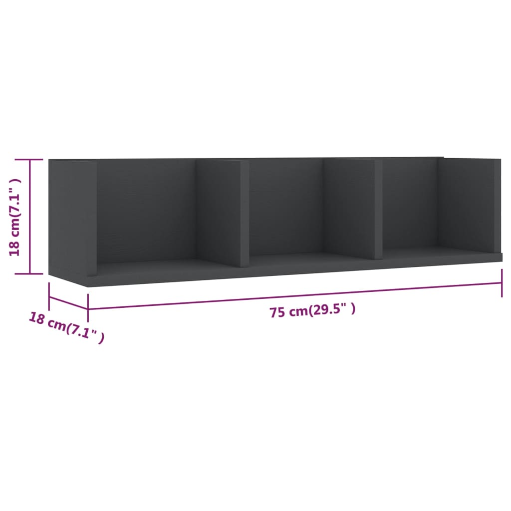Ράφι Τοίχου για CD Γκρι 75 x 18 x 18 εκ. από Επεξ. Ξύλο - Pakobazaar