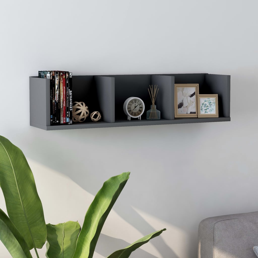 Ράφι Τοίχου για CD Γκρι 75 x 18 x 18 εκ. από Επεξ. Ξύλο - Pakobazaar