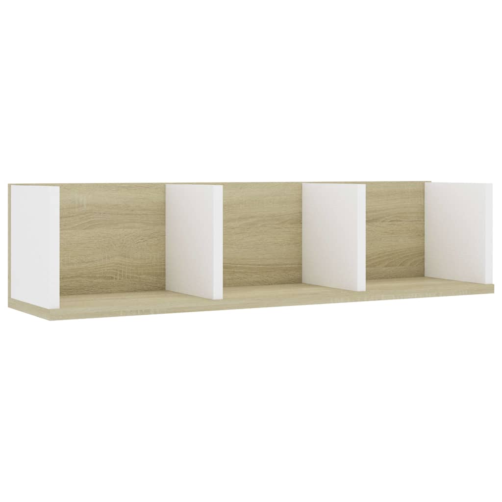 Ράφι Τοίχου για CD Λευκό/Sonoma Δρυς 75x18x18εκ. από Επεξ. Ξύλο