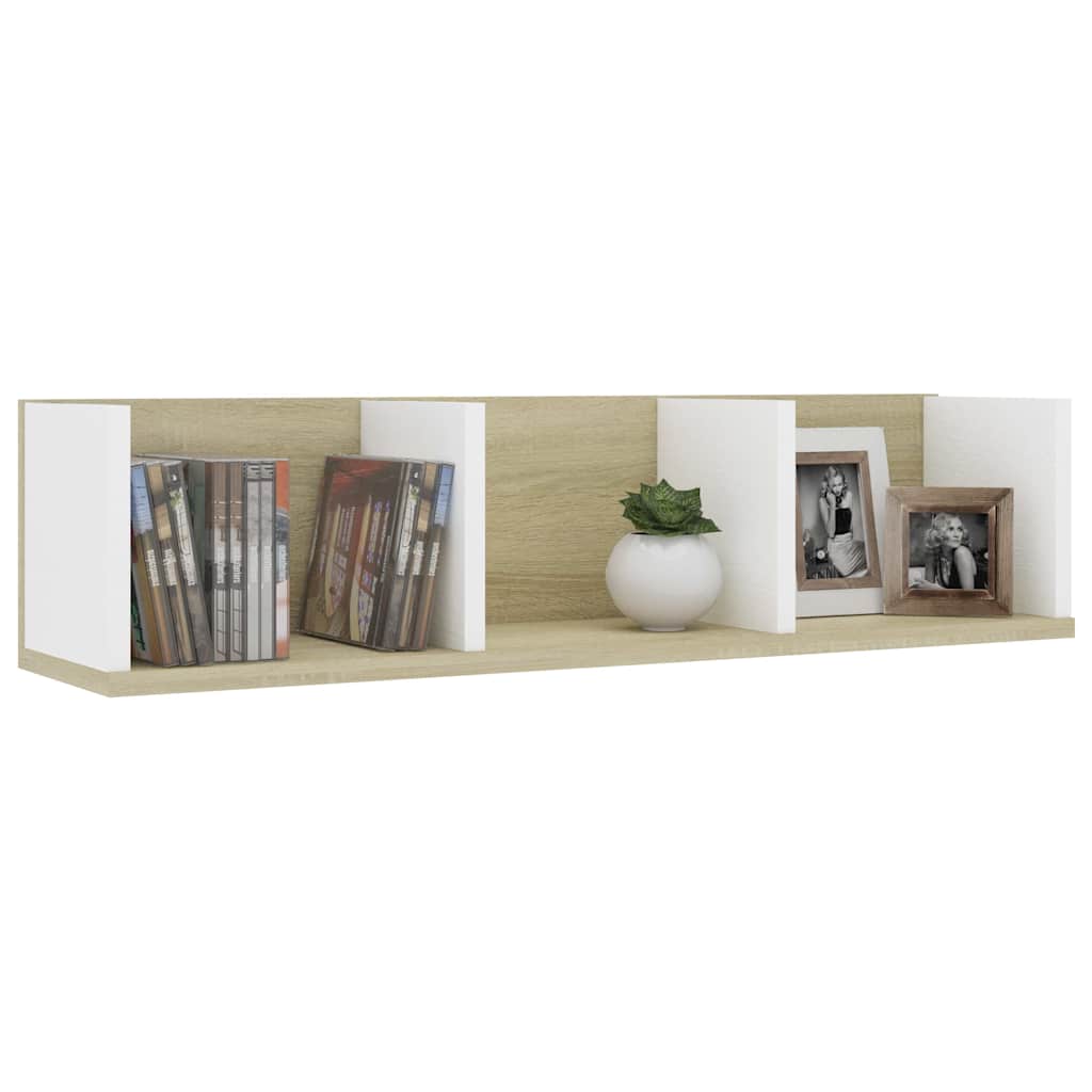 Ράφι Τοίχου για CD Λευκό/Sonoma Δρυς 75x18x18εκ. από Επεξ. Ξύλο
