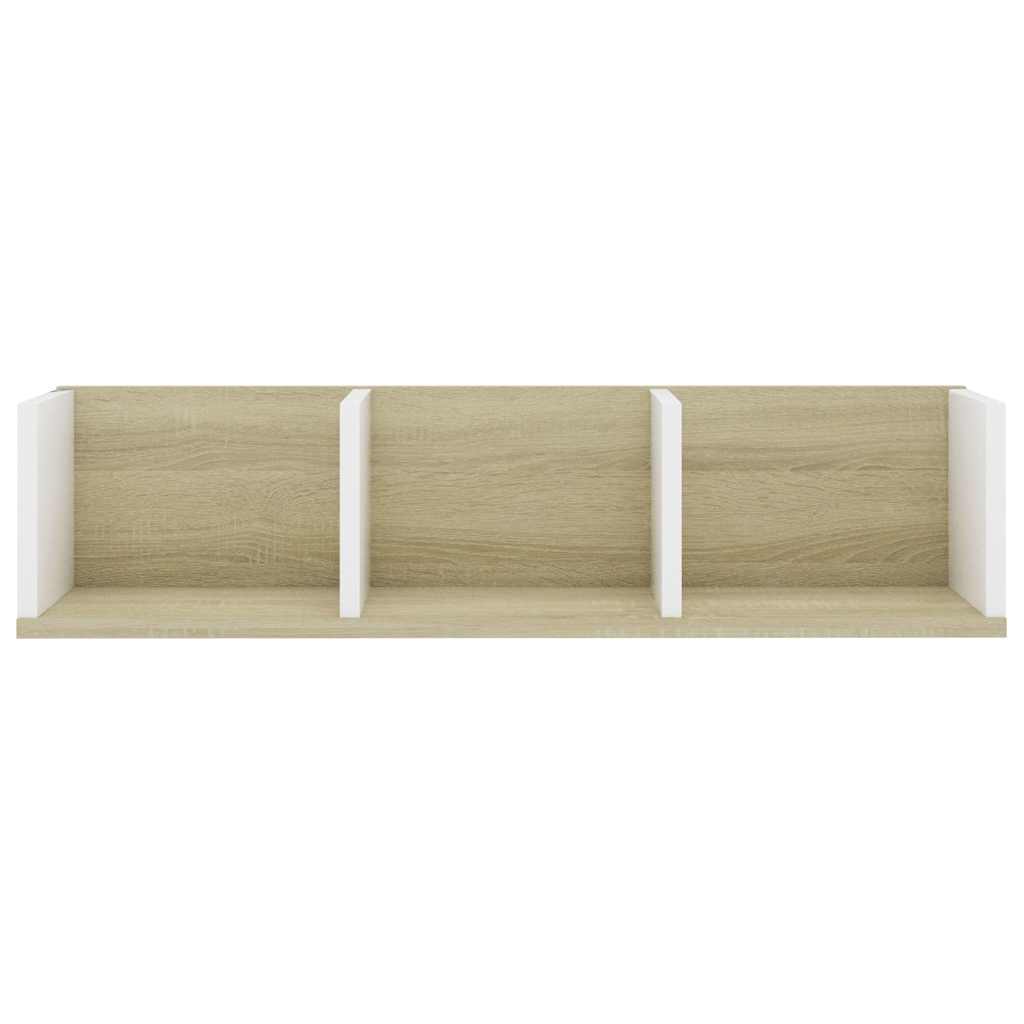 Ράφι Τοίχου για CD Λευκό/Sonoma Δρυς 75x18x18εκ. από Επεξ. Ξύλο