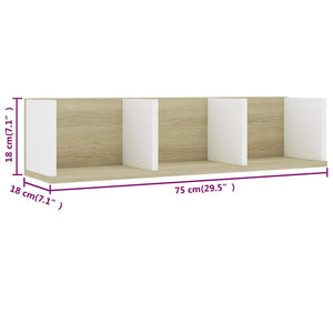 Ράφι Τοίχου για CD Λευκό/Sonoma Δρυς 75x18x18εκ. από Επεξ. Ξύλο