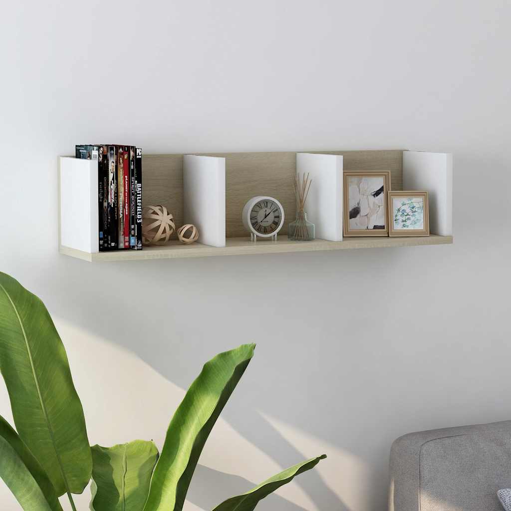 Ράφι Τοίχου για CD Λευκό/Sonoma Δρυς 75x18x18εκ. από Επεξ. Ξύλο