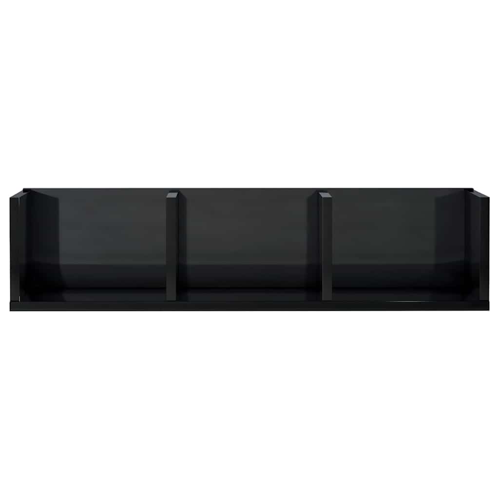 Ράφι Τοίχου για CD Γυαλιστερό Μαύρο 75x18x18 εκ. από Επεξ. Ξύλο