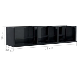 Ράφι Τοίχου για CD Γυαλιστερό Μαύρο 75x18x18 εκ. από Επεξ. Ξύλο