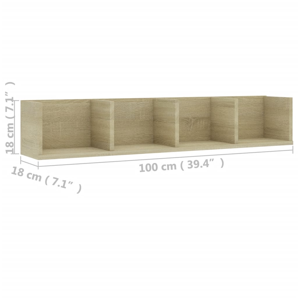 Ράφι Τοίχου για CD Sonoma Δρυς 100 x 18 x 18 εκ. από Επεξ. Ξύλο - Pakobazaar