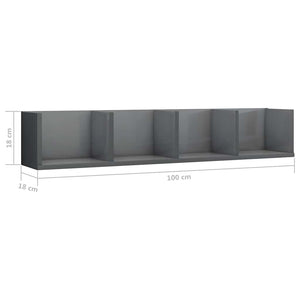 Ράφι Τοίχου για CD Γυαλιστερό Γκρι 100x18x18εκ. από Επεξ. Ξύλο