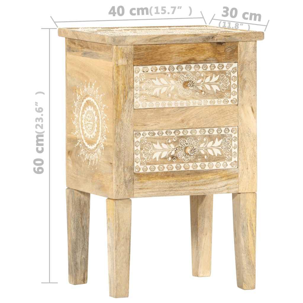 Κομοδίνο με Χειροπ. Λεπτομέρειες 40x30x60 εκ. Μασίφ Ξύλο Μάνγκο - PAKOBAZAAR