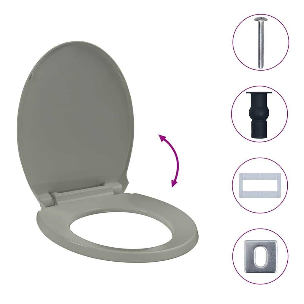 Κάλυμμα Λεκάνης με Soft Close &amp; Quick Release Οβάλ Γκρι - PAKOBAZAAR