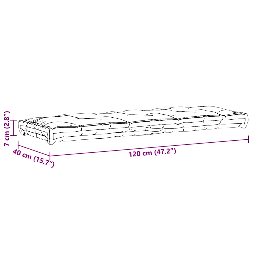 Μαξιλάρα Δαπέδου / Παλέτας Μαύρη 120 x 40 x 7 εκ. Βαμβακερή