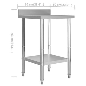 Πάγκος Εργασίας Κουζίνας με Πλάτη 60x60x93 εκ. Ανοξείδ. Ατσάλι