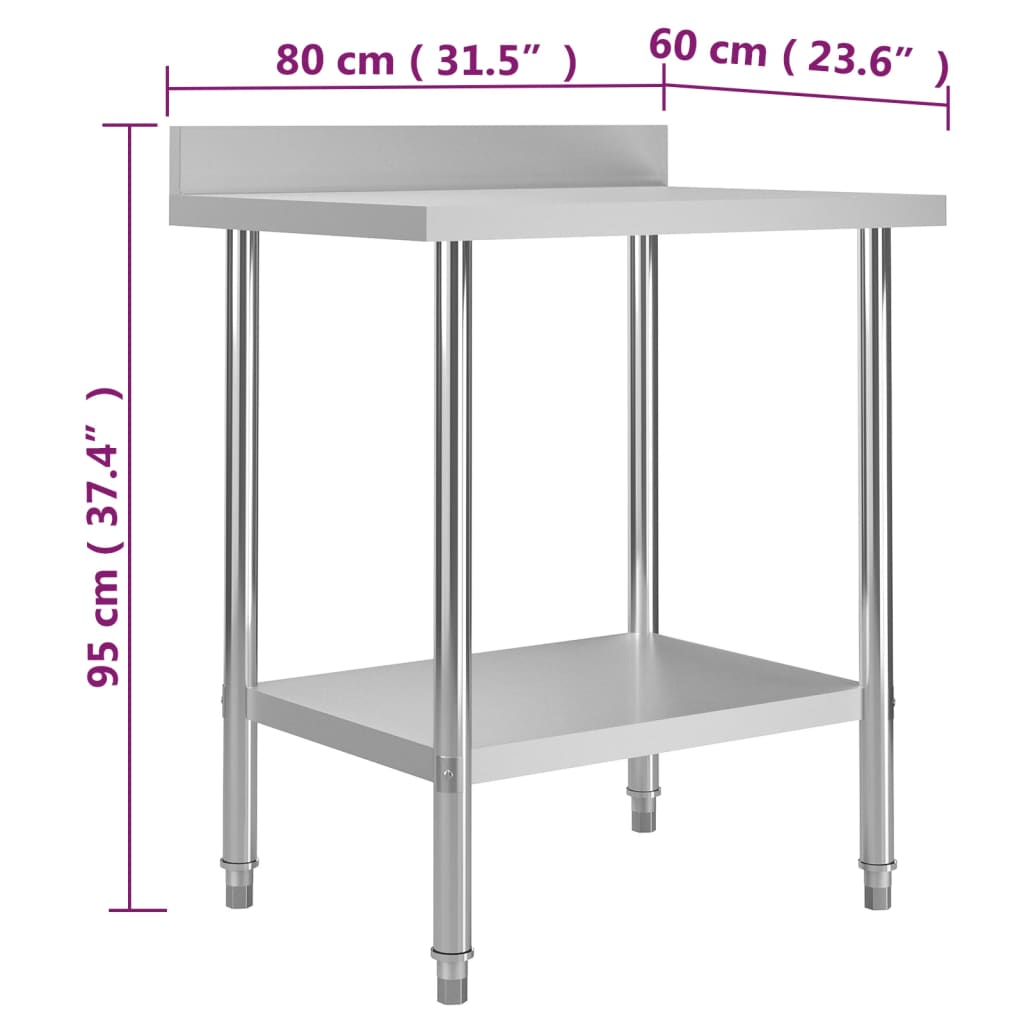 Πάγκος Εργασίας Κουζίνας με Πλάτη 80x60x93 εκ. Ανοξείδ. Ατσάλι - Pakobazaar