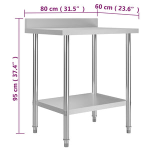 Πάγκος Εργασίας Κουζίνας με Πλάτη 80x60x93 εκ. Ανοξείδ. Ατσάλι - Pakobazaar