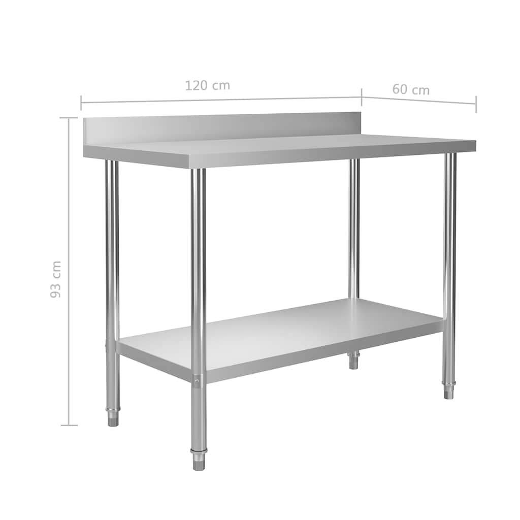 Πάγκος Εργασίας Κουζίνας με Πλάτη 120x60x93 εκ. Ανοξείδ. Ατσάλι - Pakobazaar
