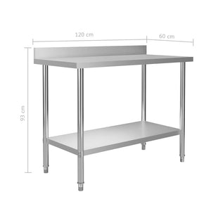 Πάγκος Εργασίας Κουζίνας με Πλάτη 120x60x93 εκ. Ανοξείδ. Ατσάλι - Pakobazaar