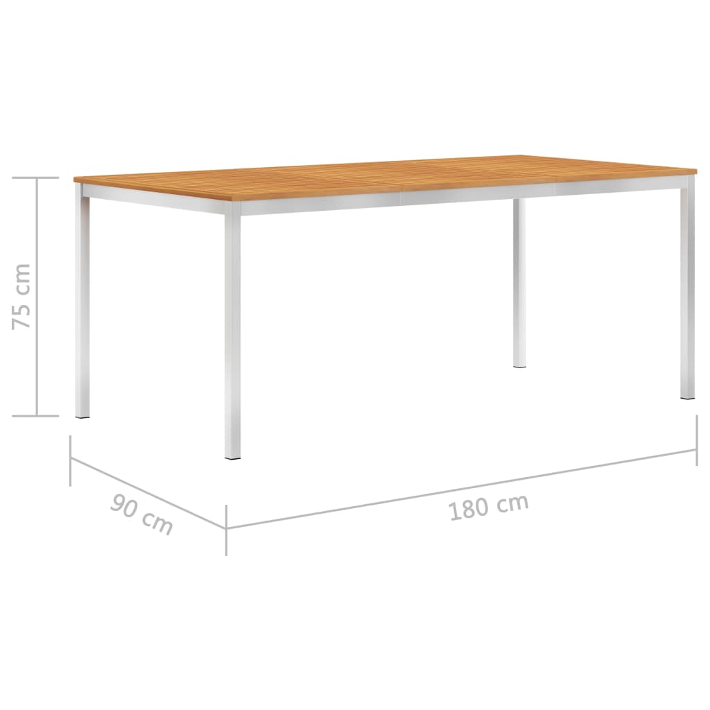 Τραπεζαρία Κήπου 180x90x75 εκ. Μασίφ Ξύλο Ακακίας/Ανοξ. Ατσάλι