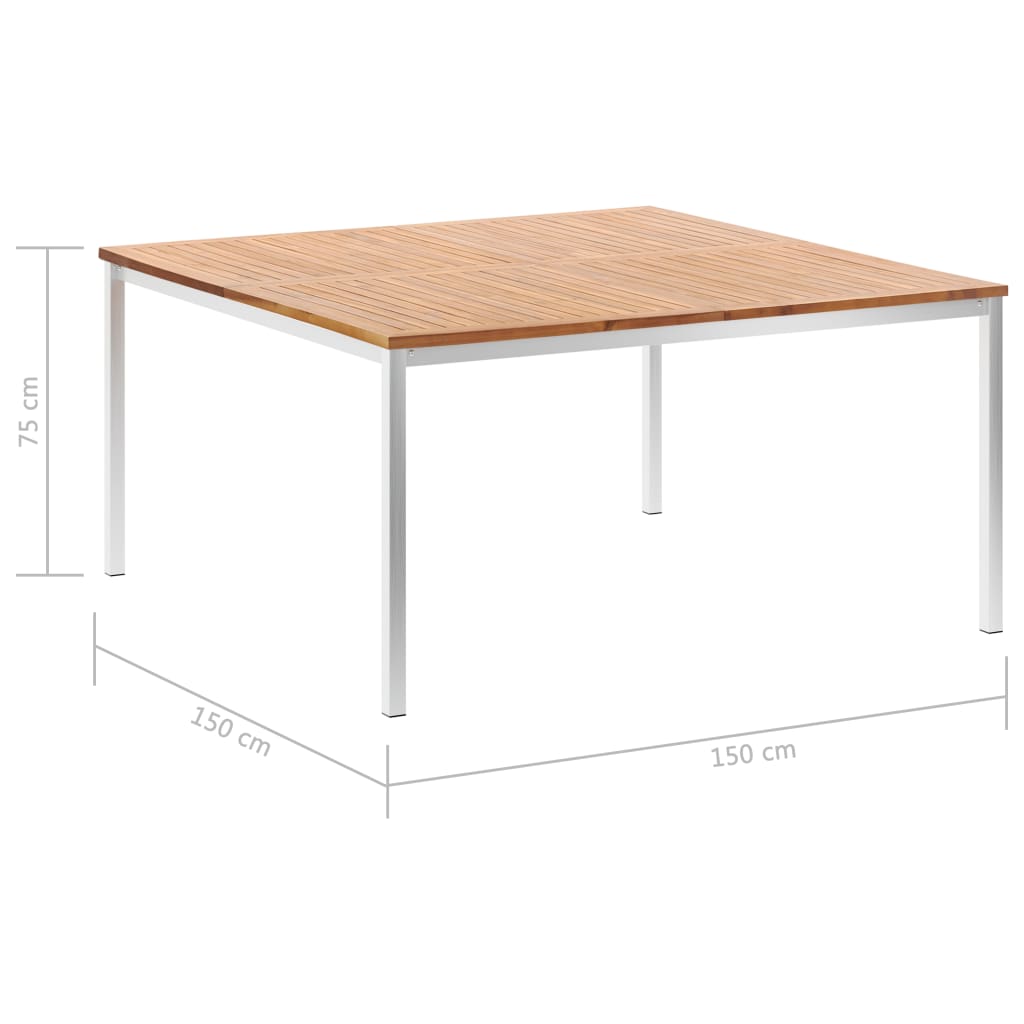 Τραπεζαρία Κήπου 150x150x75 εκ. Μασίφ Ξύλο Ακακίας/Ανοξ. Ατσάλι - Pakobazaar