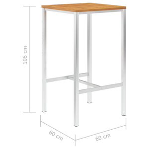 Τραπέζι Μπαρ 60x60x105 εκ. Μασίφ Ξύλο Ακακίας/Ανοξείδωτο Ατσάλι