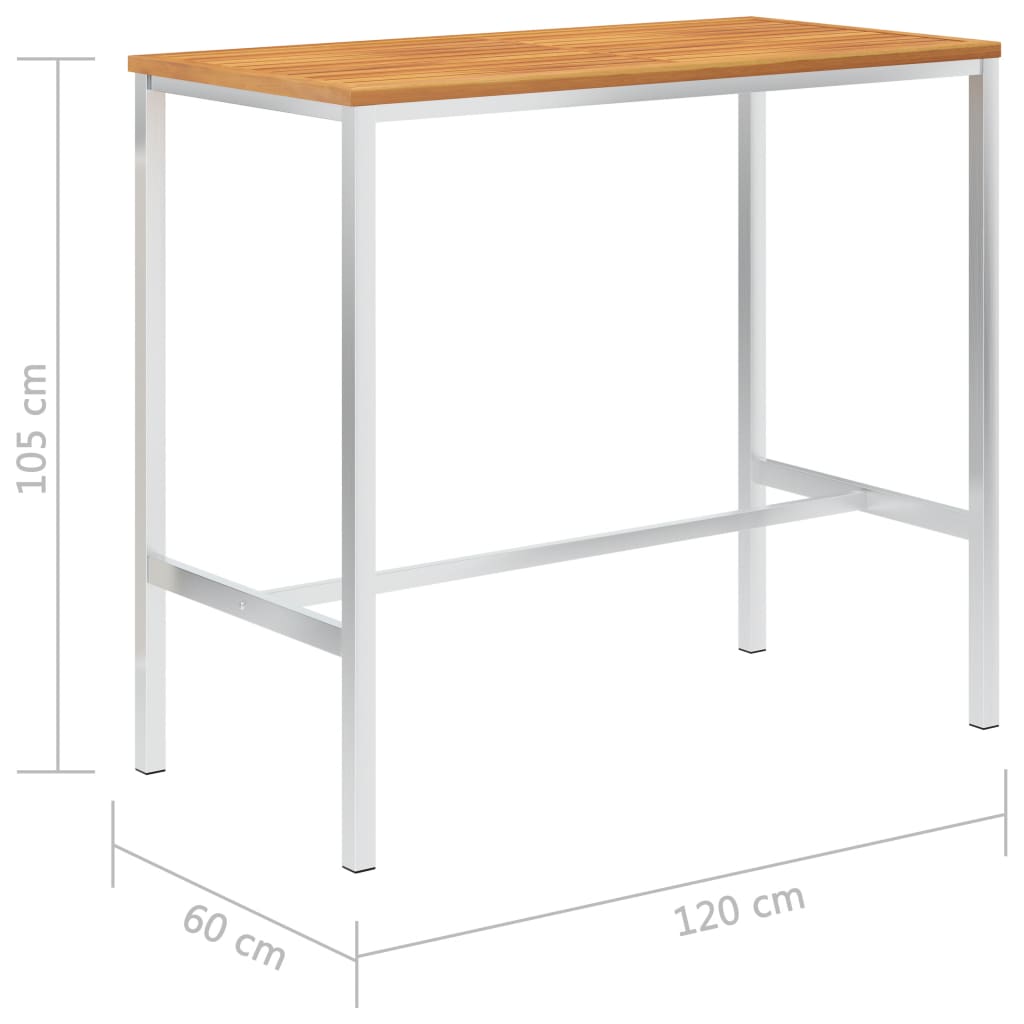 Τραπέζι Μπαρ 120x60x105 εκ. Μασίφ Ξύλο Ακακίας / Ανοξείδωτο Ατσάλι