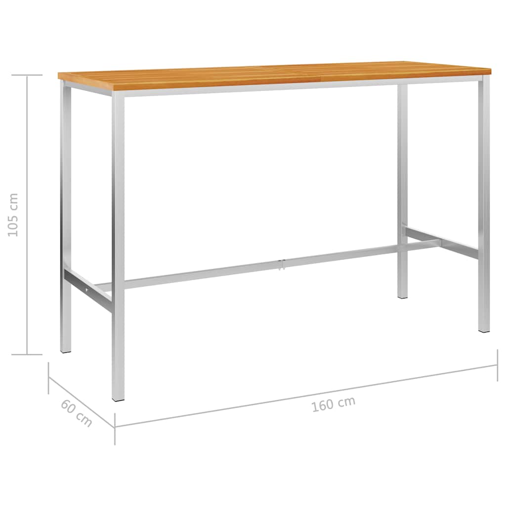 Τραπέζι Μπαρ 160x60x105 εκ. Μασίφ Ξύλο Ακακία/Ανοξείδωτο Ατσάλι