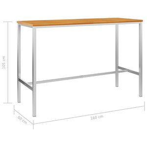 Τραπέζι Μπαρ 160x60x105 εκ. Μασίφ Ξύλο Ακακία/Ανοξείδωτο Ατσάλι
