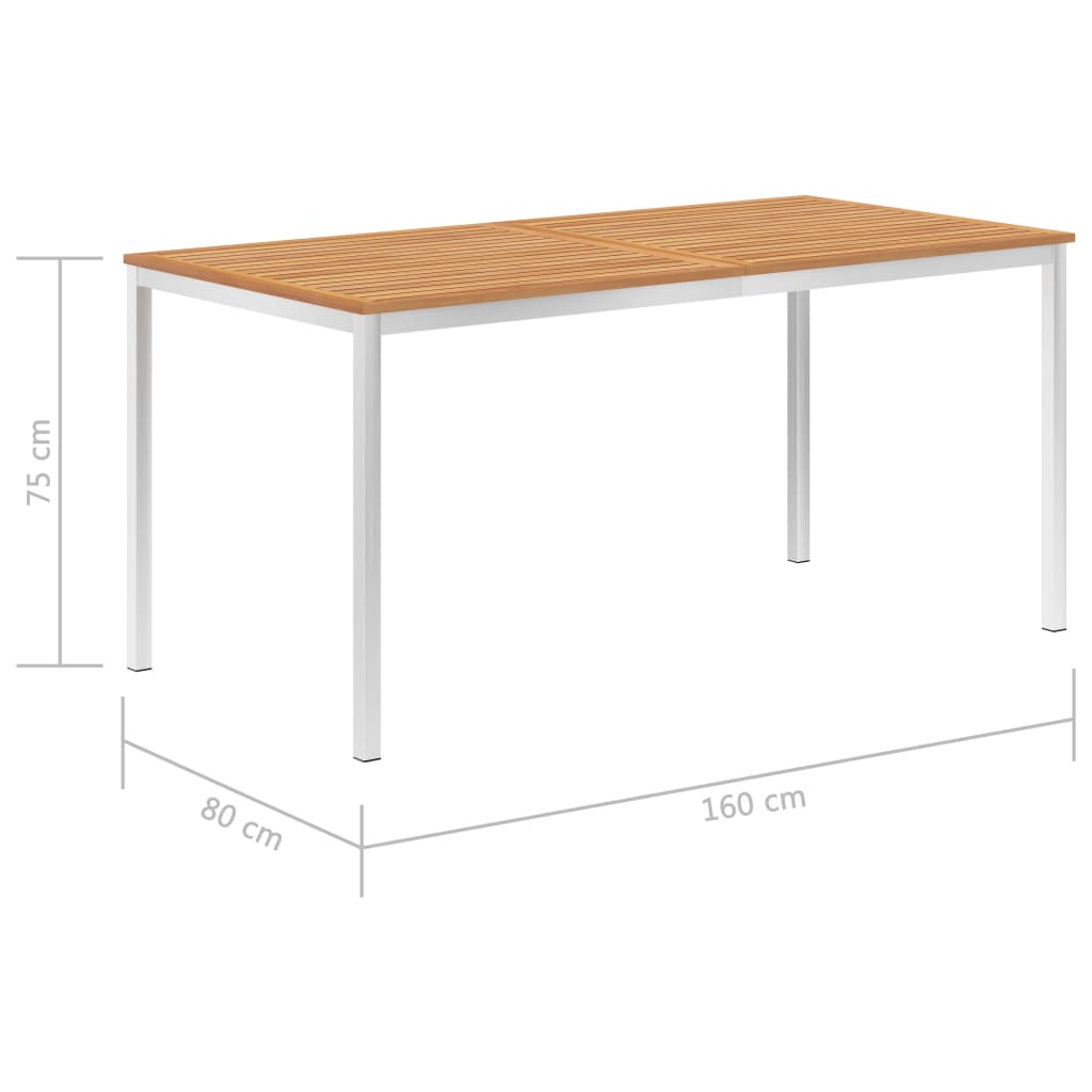 Τραπεζαρία Κήπου 160x80x75 εκ Μασίφ Ξύλο Teak/Ανοξείδωτο Ατσάλι - Pakobazaar