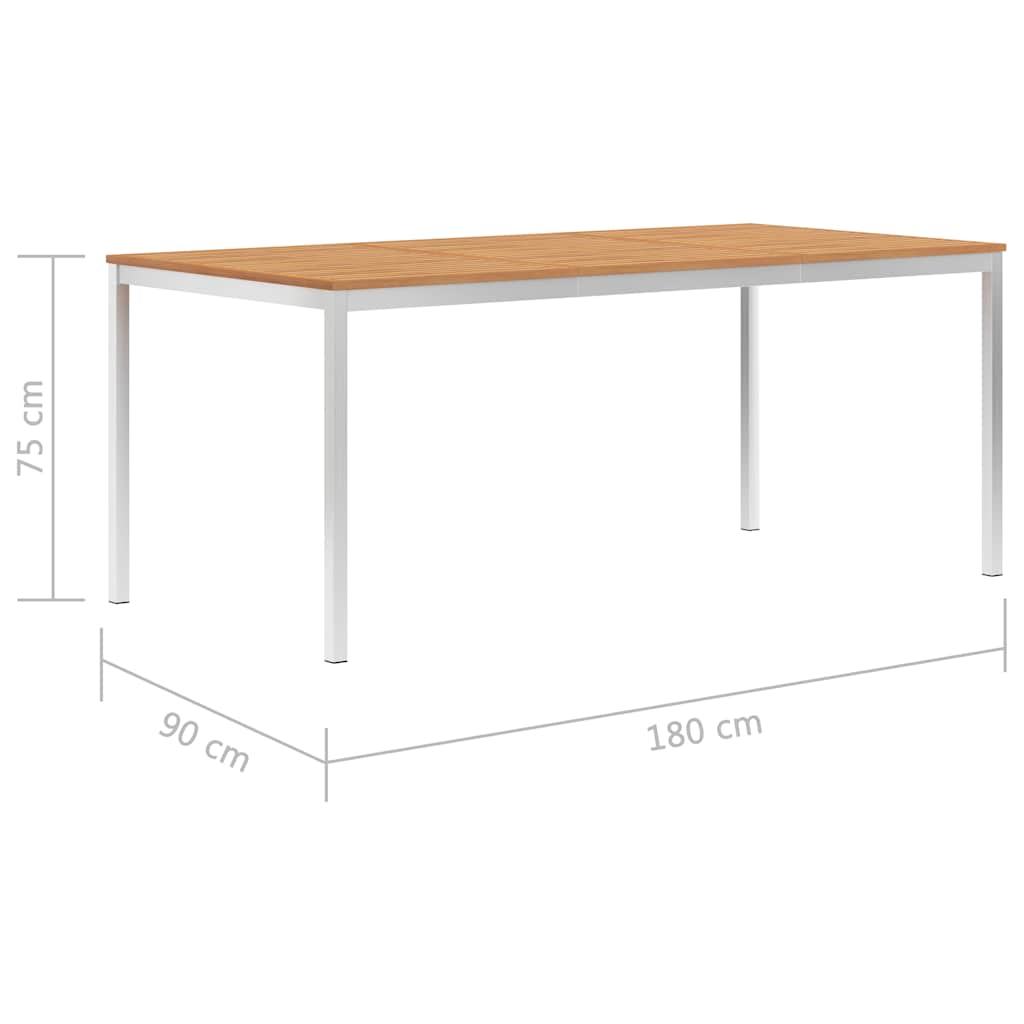 Τραπεζαρία Κήπου 180x90x75 εκ. Μασίφ Ξύλο Teak/Ανοξείδ. Ατσάλι