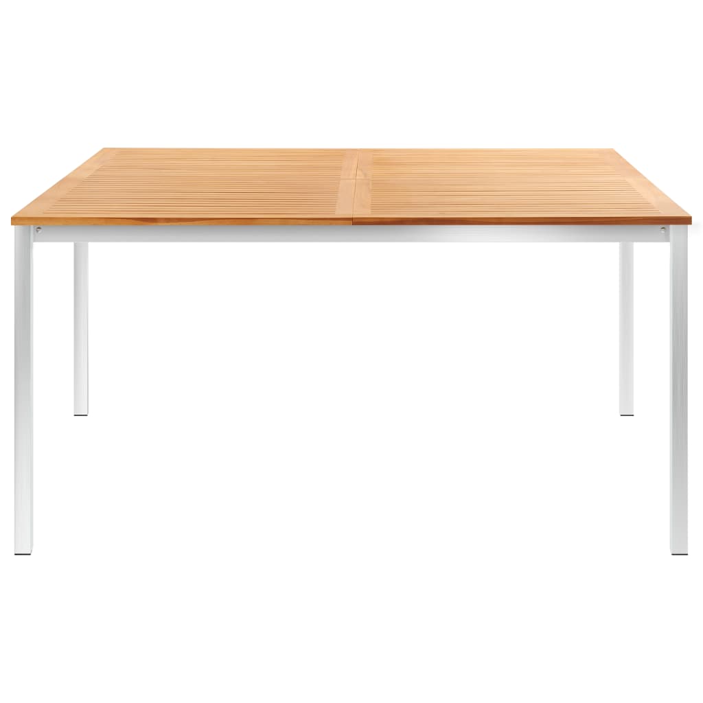 Τραπεζαρία Κήπου 150x150x75 εκ. Μασίφ Ξύλο Teak/Ανοξ. Ατσάλι