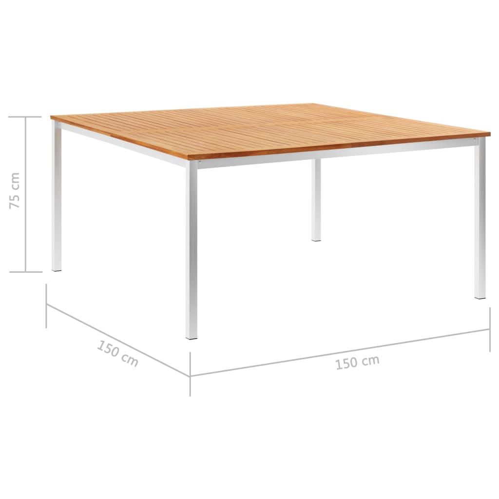 Τραπεζαρία Κήπου 150x150x75 εκ. Μασίφ Ξύλο Teak/Ανοξ. Ατσάλι