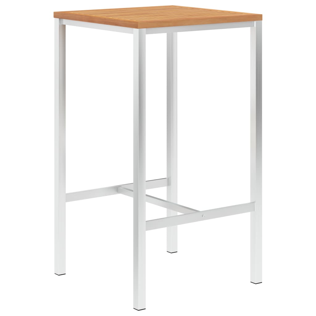 Τραπέζι Μπαρ 60x60x105 εκ. Μασίφ Ξύλο Teak / Ανοξείδωτο Ατσάλι