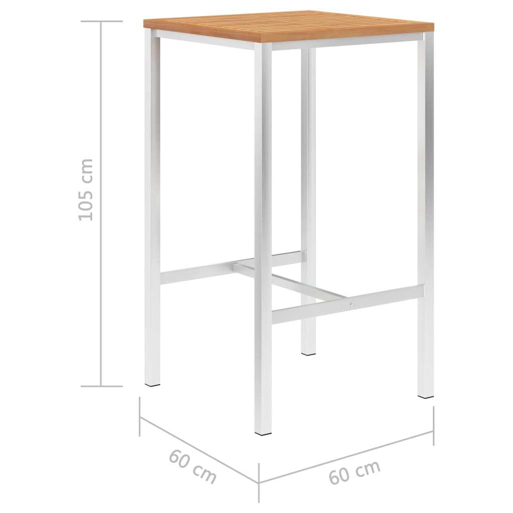 Τραπέζι Μπαρ 60x60x105 εκ. Μασίφ Ξύλο Teak / Ανοξείδωτο Ατσάλι