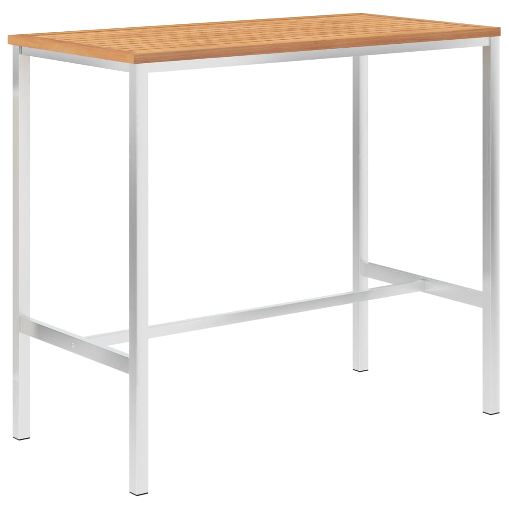 Τραπέζι Μπαρ 120x60x105 εκ. Μασίφ Ξύλο Teak / Ανοξείδωτο Ατσάλι