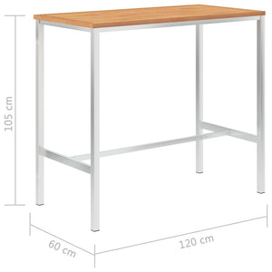 Τραπέζι Μπαρ 120x60x105 εκ. Μασίφ Ξύλο Teak / Ανοξείδωτο Ατσάλι