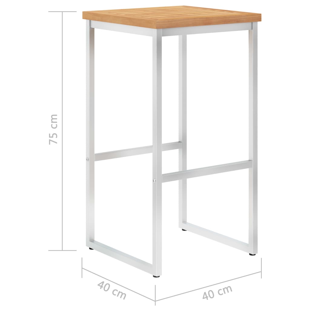 Σκαμπό Μπαρ 2 τεμ. από Μασίφ Ξύλο Teak/Ανοξείδωτο Ατσάλι - Pakobazaar