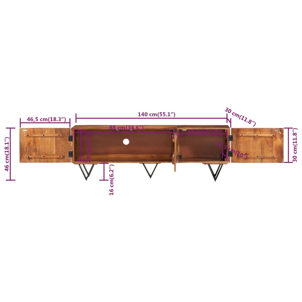 Έπιπλο Τηλεόρασης 140 x 30 x 46 εκ. από Μασίφ Ξύλο Μάνγκο - PAKOBAZAAR