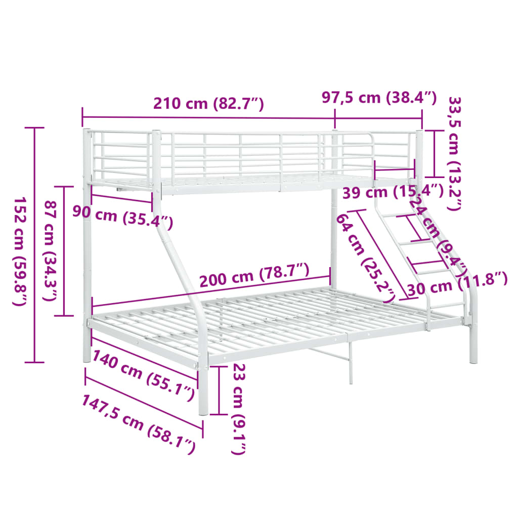 Πλαίσιο Κουκέτας Λευκό 140x200 εκ. / 90x200 εκ. Μεταλλικό - Pakobazaar