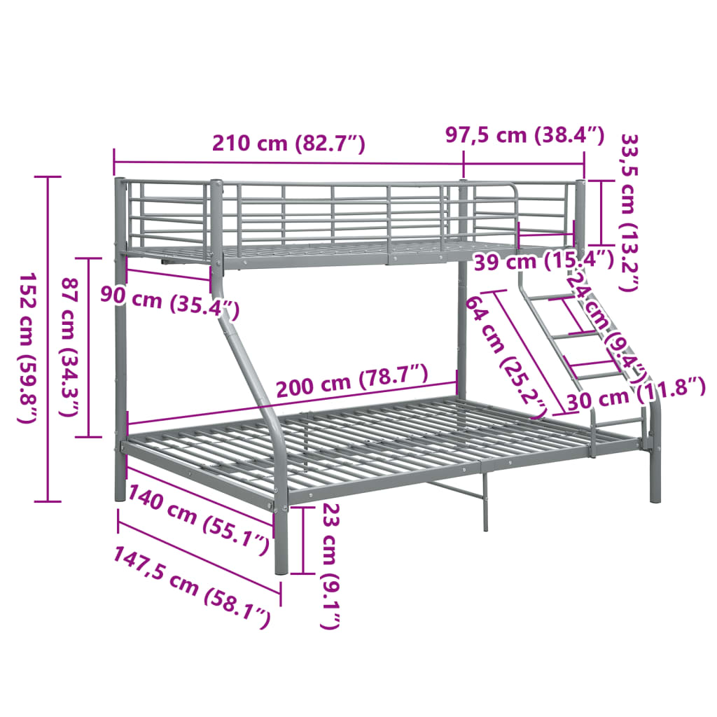 Πλαίσιο Κουκέτας Γκρι 140x200 εκ. / 90x200 εκ. Μεταλλικό - PAKOBAZAAR