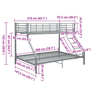Πλαίσιο Κουκέτας Γκρι 140x200 εκ. / 90x200 εκ. Μεταλλικό - PAKOBAZAAR
