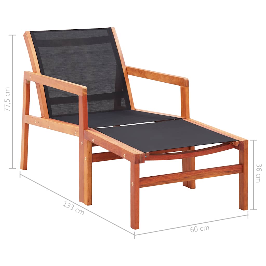 Πολυθρόνα Κήπου με Υποπόδιο Μασίφ Ξύλο Ευκαλύπτου / Textilene - Pakobazaar