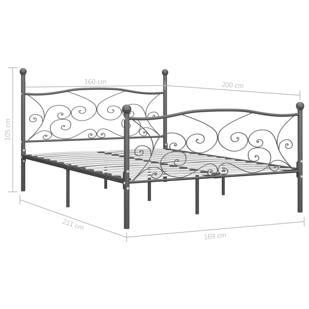 Πλαίσιο Κρεβατιού Γκρι 160 x 200 εκ. Μεταλλικό - Pakobazaar