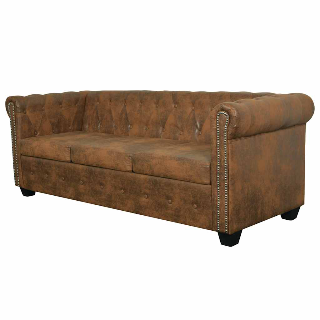 Chesterfield Καναπές 3 Θέσεων Καφέ Τεχνητό Δέρμα - Pakobazaar