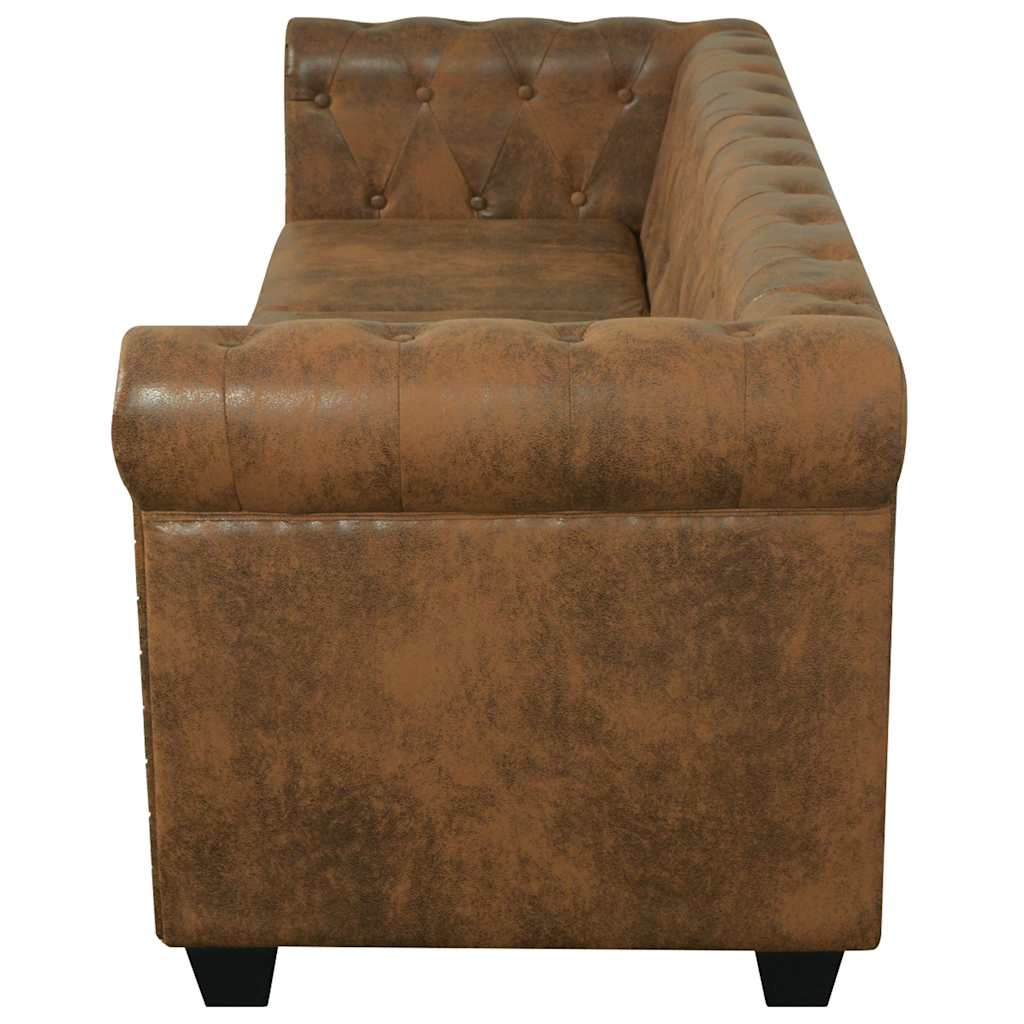 Chesterfield Καναπές 3 Θέσεων Καφέ Τεχνητό Δέρμα - Pakobazaar