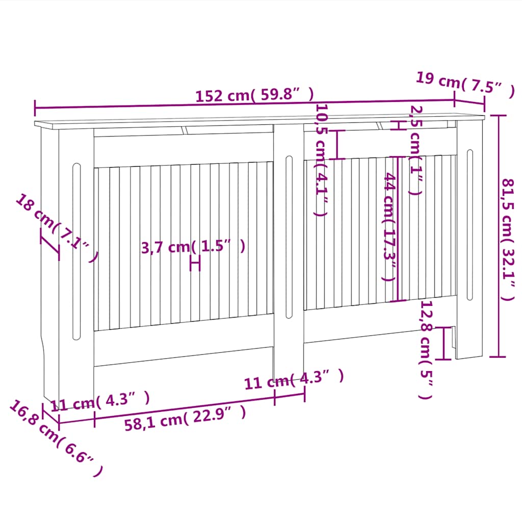 Κάλυμμα Καλοριφέρ Μαύρο 152 x 19 x 81,5 εκ. από Επεξεργασμένο Ξύλο - Pakobazaar