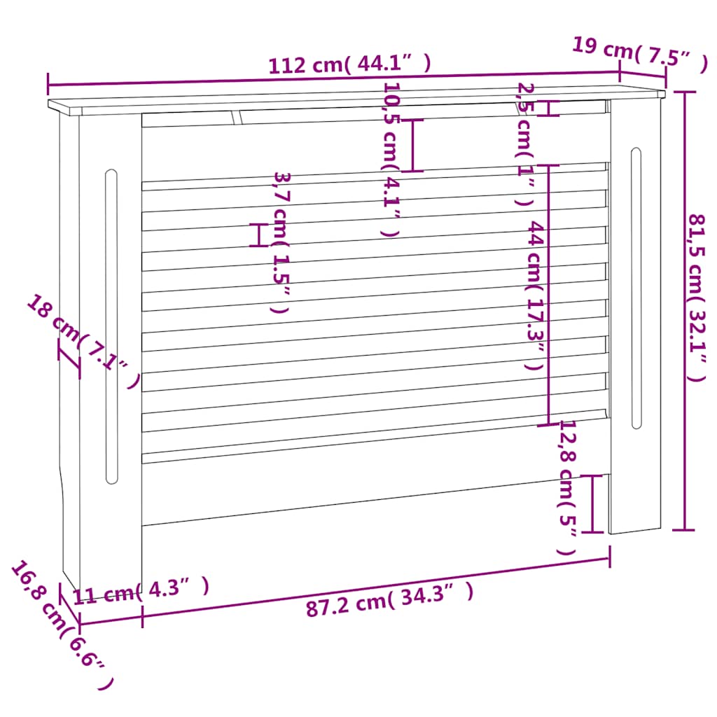 Κάλυμμα Καλοριφέρ 112 x 19 x 81,5 εκ. από MDF - Pakobazaar