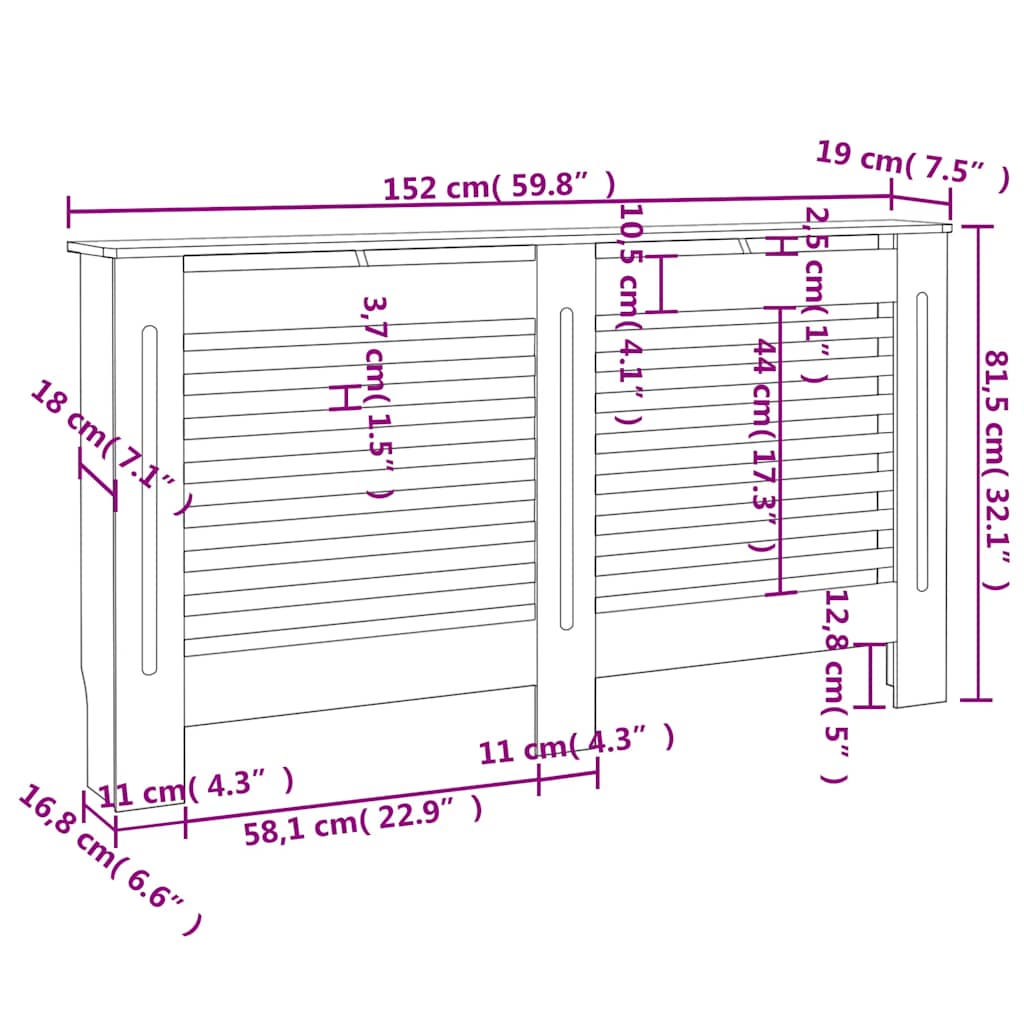 Κάλυμμα Καλοριφέρ Ανθρακί 152 x 19 x 81,5 εκ. από MDF - PAKOBAZAAR