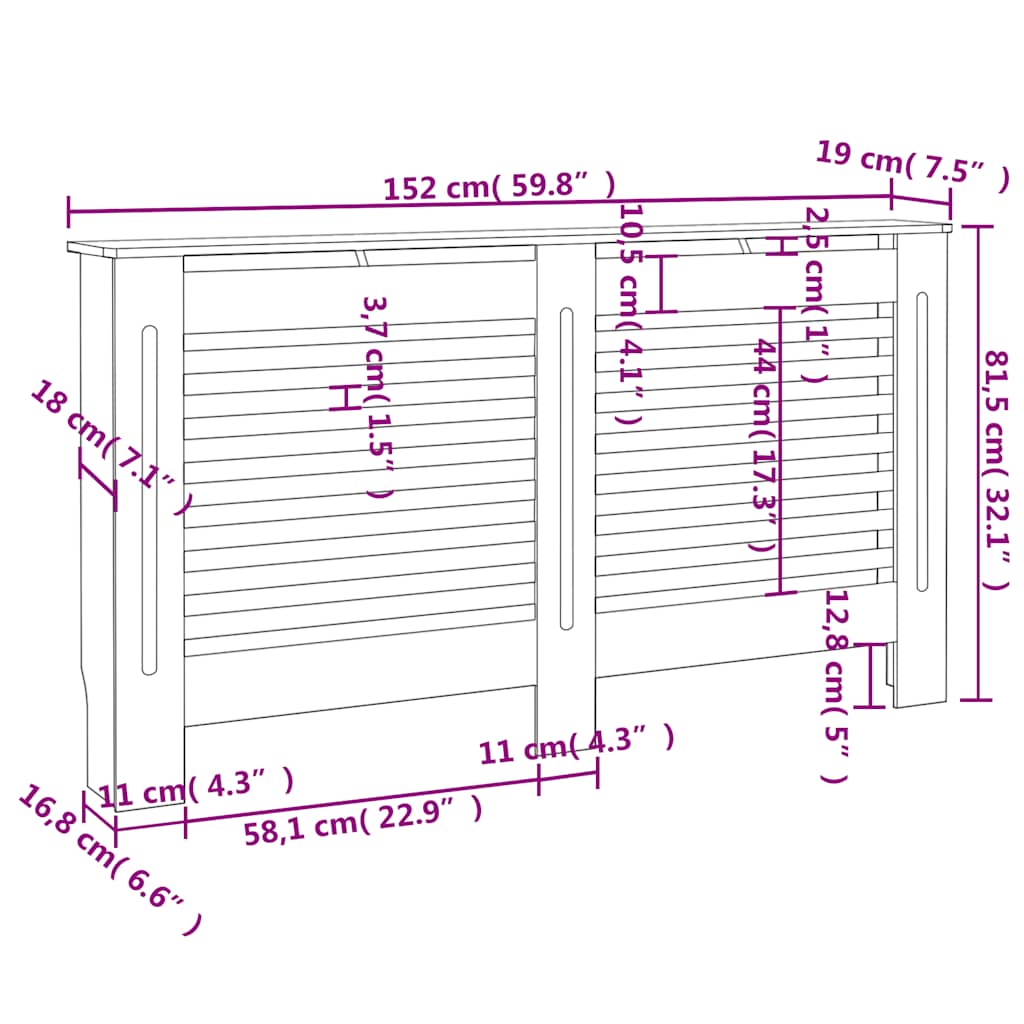 Κάλυμμα Καλοριφέρ 152 x 19 x 81,5 εκ. από MDF - PAKOBAZAAR