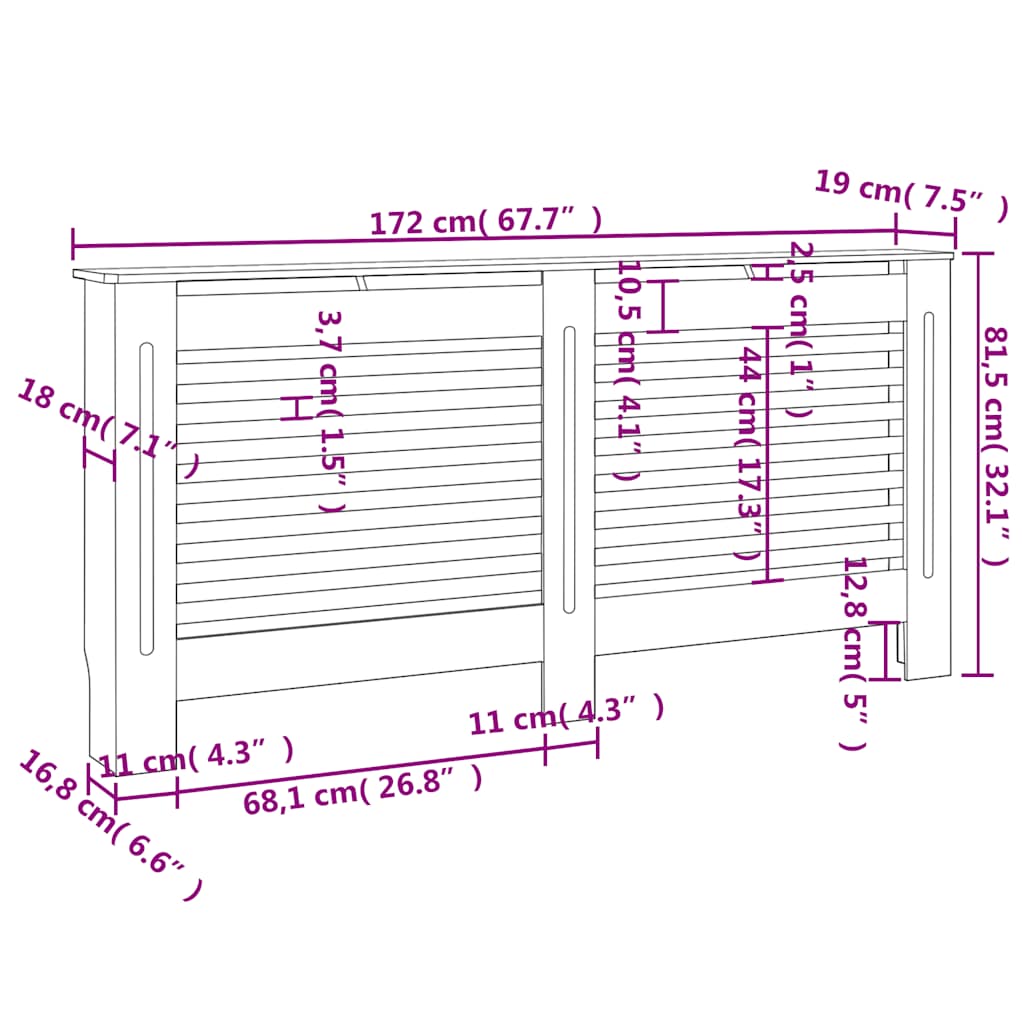 Κάλυμμα Καλοριφέρ Μαύρο 172 x 19 x 81,5 εκ. από MDF - PAKOBAZAAR